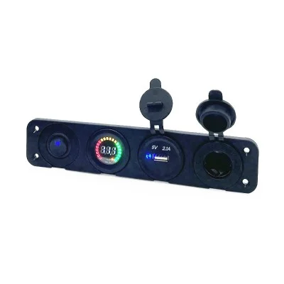 Tableau 12V PANEL SOLAIRE (Inter + voltmètre-USB + USB simple + allume-cigare)