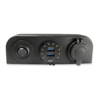 Tableau 12V PANEL SOLAIRE ( Interrupteur Rond ON/OFF avec Led Bleu  + Double USB 3.0A avec voltmètre à led + allume cigare 12V )