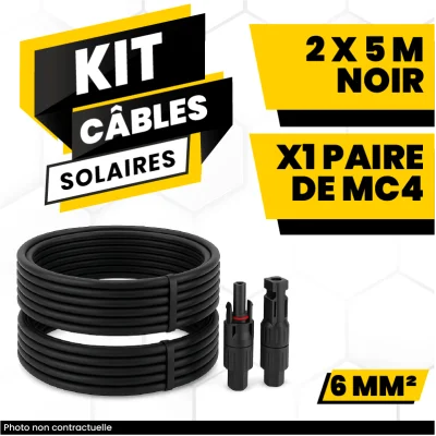 Kit Câbles Solaires 6 mm² (2x5m) Noir avec Paire de Connecteurs MC4