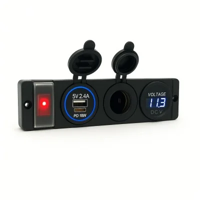 Tableau 12V PANEL SOLAIRE (Inter + USB double mixte + allume-cigare + Voltmètre digital)