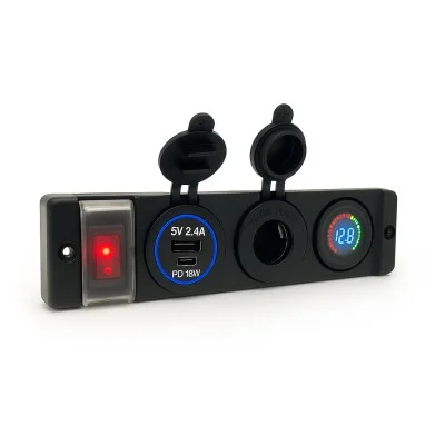 Tableau 12V PANEL SOLAIRE ( Inter + USB double mixte + allume-cigare + Voltmètre 12V Circulaire)