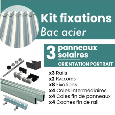 Kit de fixation NOIR pour 3 panneaux solaires sur Toiture bac acier, toit en tôle - PORTRAIT