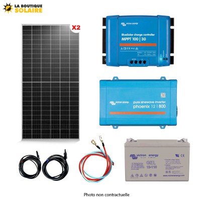 Kit solaire camping car 2 x 215 Wc ( 430Wc ) en 220/230V + Batterie GEL 110Ah + 12/800
