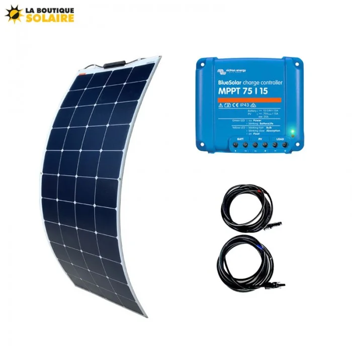 Kit solaire 165W Panneau Flexible + MPPT 75/15 Blue + Kit Cable Solaire  (2x5m) + MC4