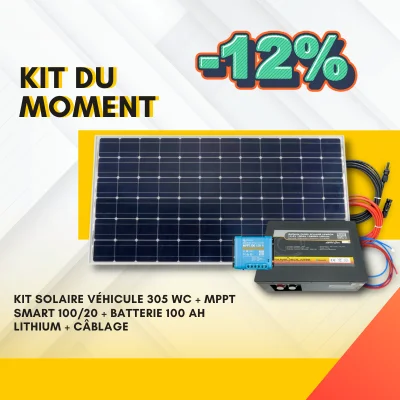 Kit solaire véhicule 305 Wc + MPPT Smart 100/20 + Batterie 100 Ah Lithium + câblage